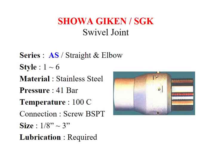 Swivel Joint AS series / Stainless Steel, 41 Bar, Size 1/8" ~ 3" - Showa Giken - Gamako